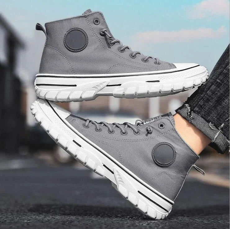 Men's Canvas Shoes High Top Casual Breathable Sports Shoes Gray Skateboarding Vulcanized Shoes Comfortable Sneakers 2025 New