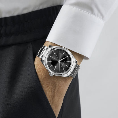 HANNAH MARTIN quartzhorloge, 40 mm, voor heren, zwarte roestvrijstalen armband, waterdicht tot 3 bar, sport-chique stijl