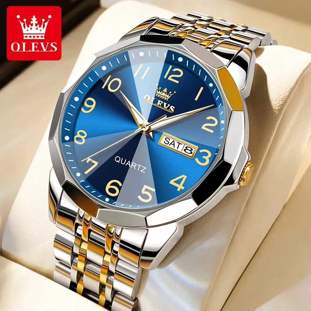 OLEVS 9970 Men’s Watch – Stylish model with digital dial, date and day display, water-resistant, luminescent, quartz – Original luxury watch