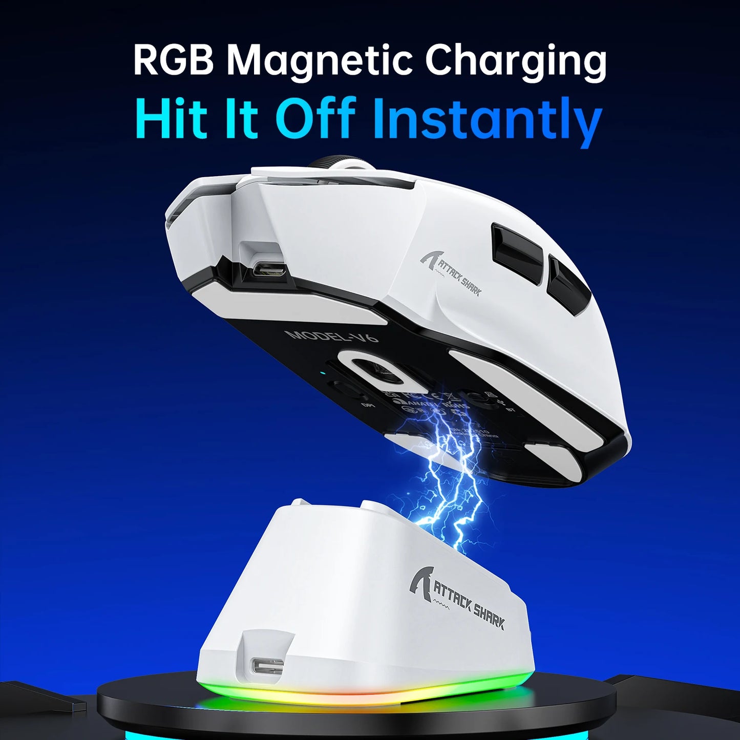 ATTACK SHARK V6  Wireless Gaming Superlight Mouse with RGB Magnetic Charging Dock,PAW3311 Sensor,Macro Gaming Mouse