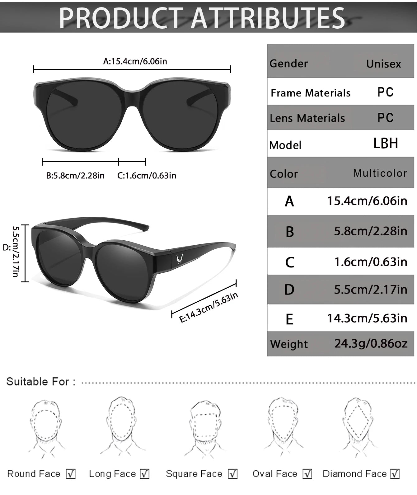 Over Glasses with Box Cover Over Myopia Eyeglasses Unisex Round Shades with UV protection Outdoor Sports Fishing Hiking Cycling