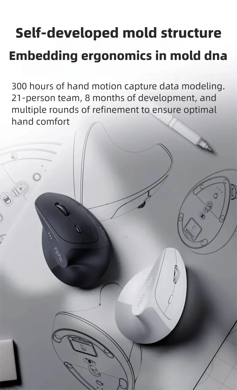 Inphic X9 PRO Vertical Wireless Mouse Type-C Fast Charging Ergonomic Silent Office Mouse For Laptop PC Computer Gaming Mouse