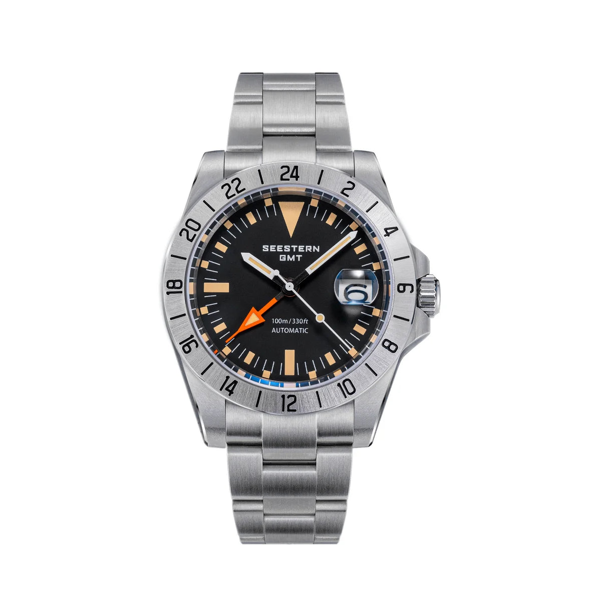 SEESTERN GMT Retro Watch for Men NH34 Automatic Movement Mechanical Wristwatches Sapphire Crystal Fine-tuning Pull Button S436