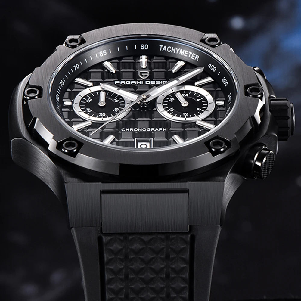 Quartzhorloges voor heren van PAGANI DESIGN – Luxe sportchronograaf, waterdicht, voorzien van lichtgevende wijzers en een saffierglas met antireflectiecoating