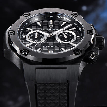 Quartzhorloges voor heren van PAGANI DESIGN – Luxe sportchronograaf, waterdicht, voorzien van lichtgevende wijzers en een saffierglas met antireflectiecoating