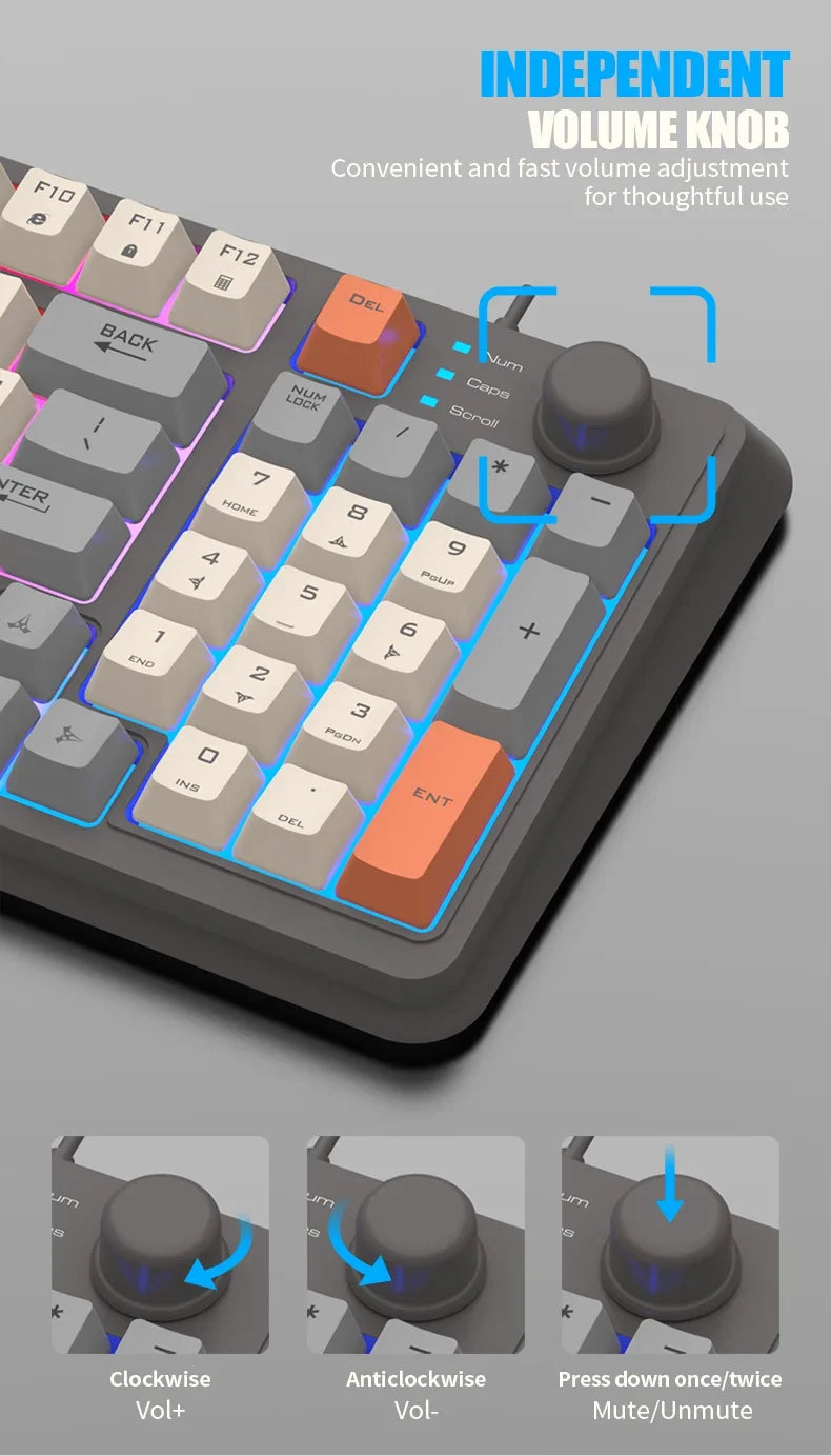 K82 Gaming Keyboard Glows Wired USB Desktop PC/Notebook Available 19-key punchless knob to adjust volume