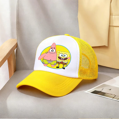Cute SpongeBobs Baseball Cap Movie Cartoon Round Role Boy Girl Kids Adult Sport Casual Sunshade Adjustable Anime Peaked Mesh Hat