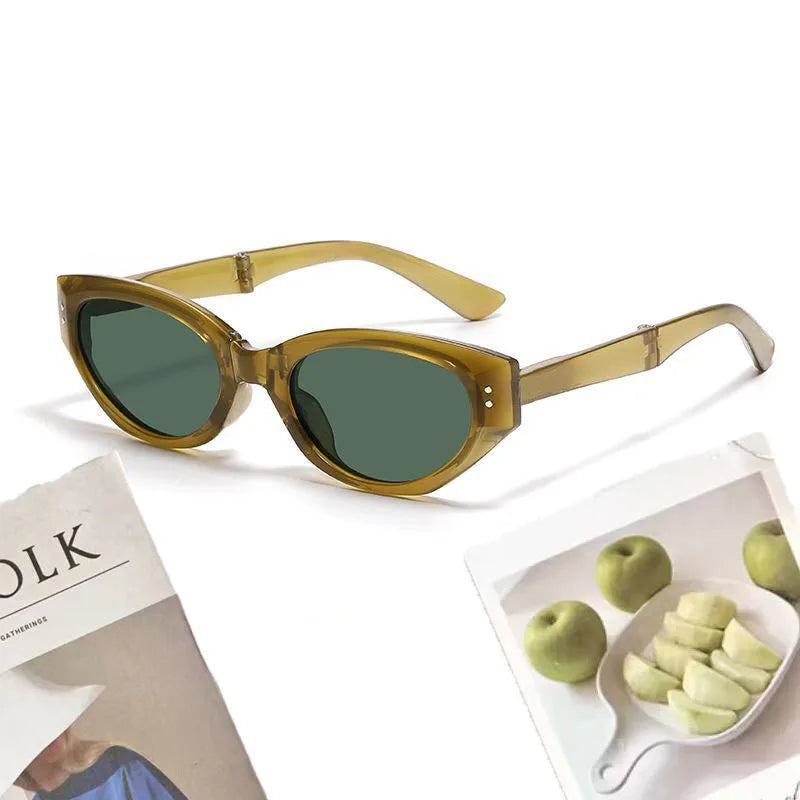 Minimalist Oval Cat-eye Glasses Women's Fashion Outdoor Folding Sunglasses Sun Shading UV Sunscreen Glasses Stylish Accessory