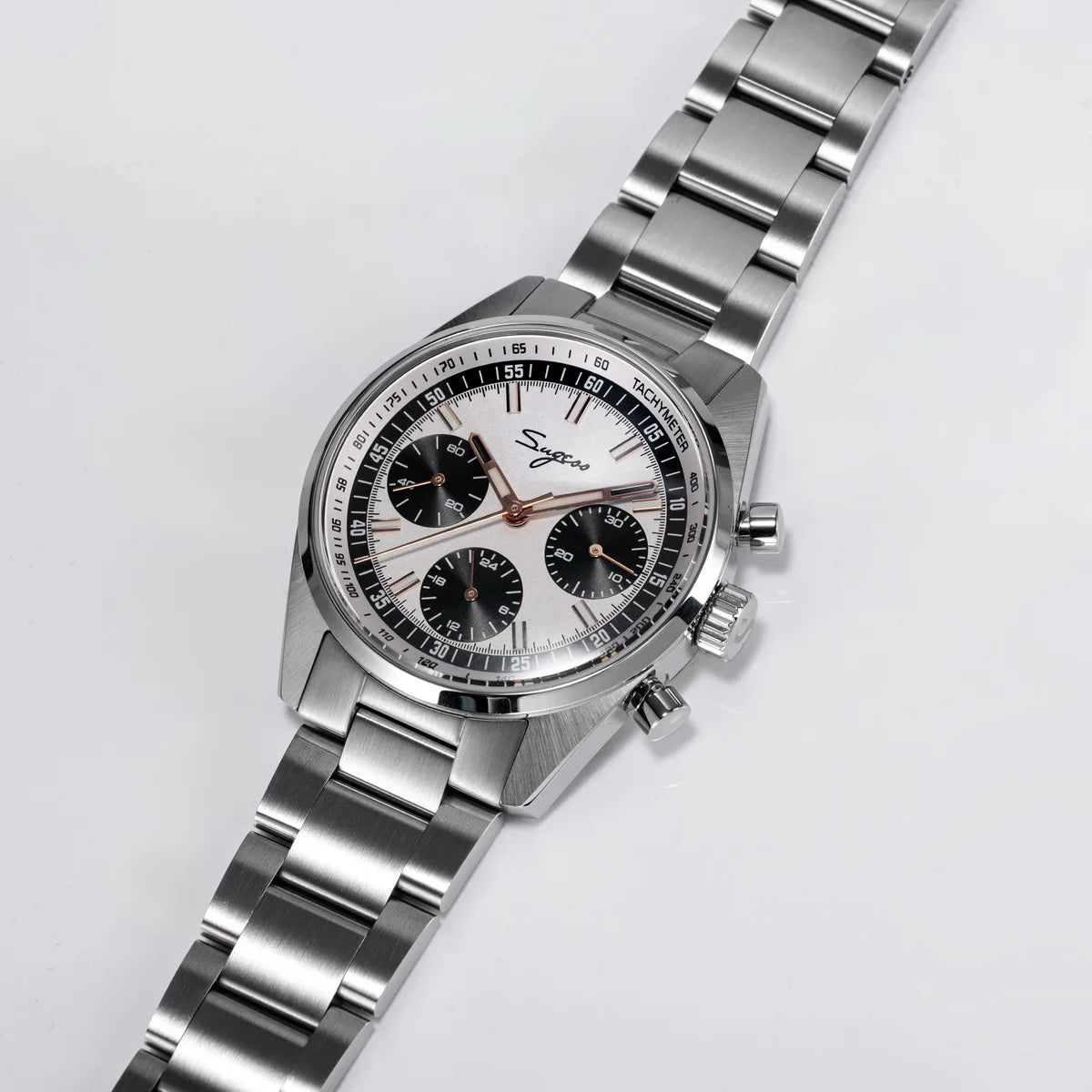 Sugess Mens Watch 38mm Chronograph Mechanical Wristwatches Tianjin Gooseneck Movement Sapphire Crystal Roulette Dial S465 new