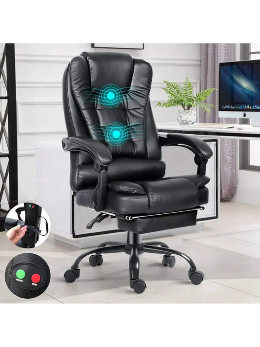 Ergonomic office chair with massage function, executive chair desk chair with armrests headrest footrest computer chair Black