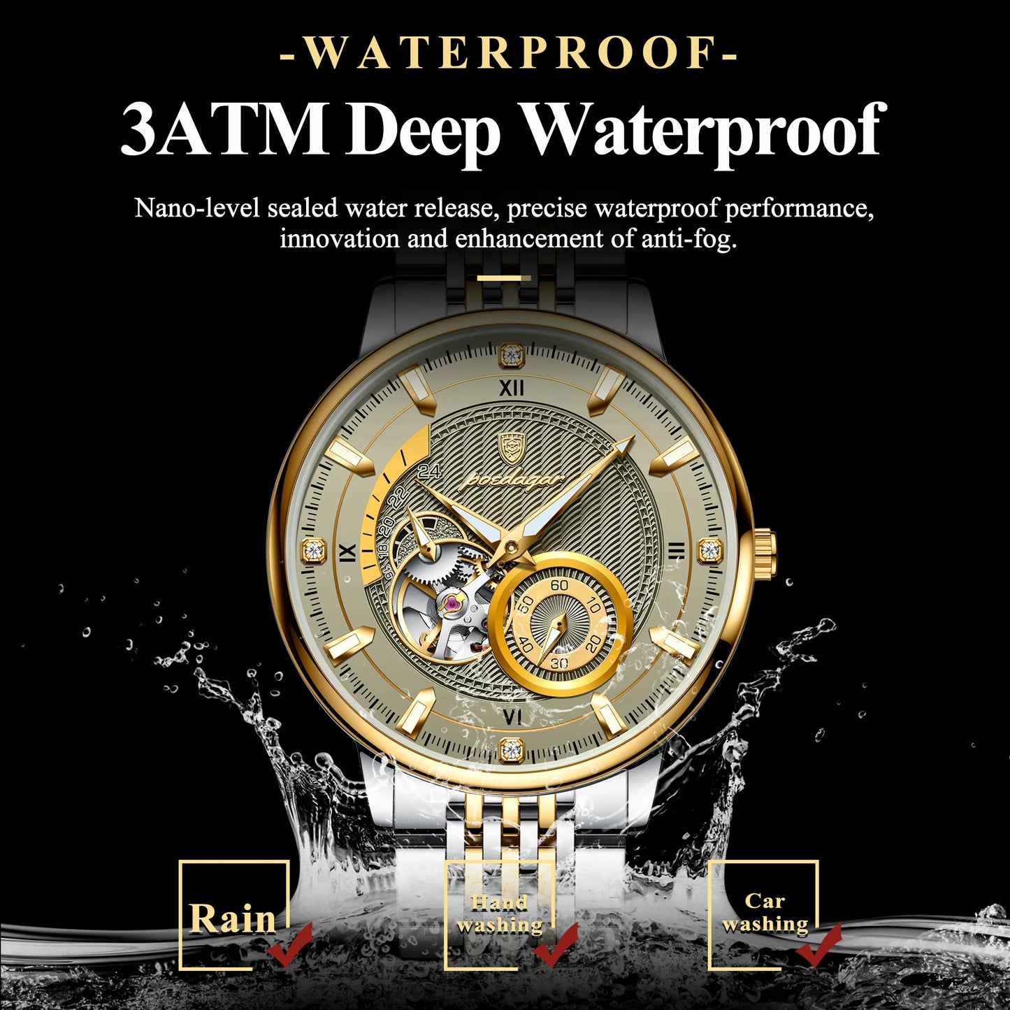 POEDAGAR Top Luxury Man Wristwatch Luminous Hollow Tourbillon Stainless Steel Men Clock Mechanical Automatic Men's Watches Reloj