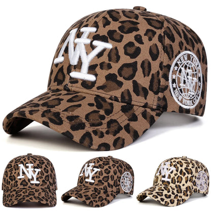 Unisex NY betűs hímzésű, leopárdmintás baseball sapka, tavaszi-őszi, szabadtéri, állítható, alkalmi sapka, napvédő sapka, sportsapka