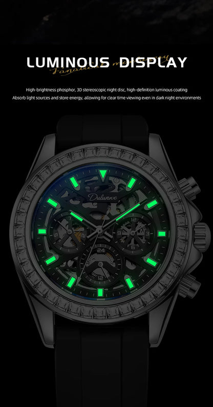 Diamond Bezel Stainless Steel Automatic Watch Fashion Mulitfunction Waterproof Luminous Mechanical Watches for Men