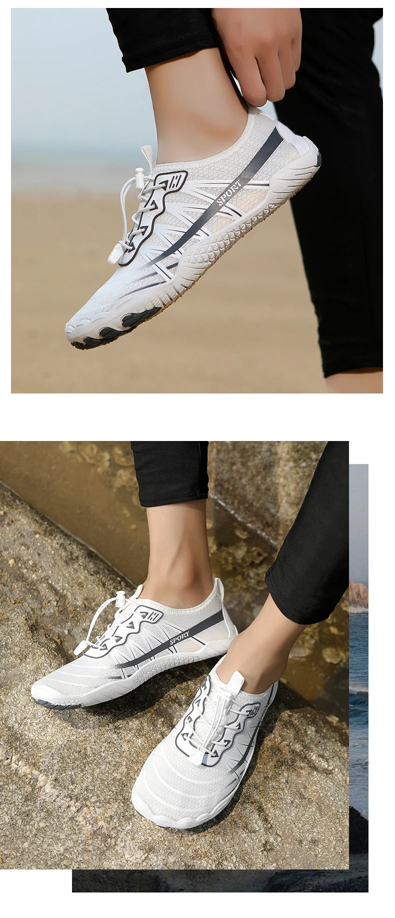 Novos sapatos aquáticos 2025 barefoot para praia e desporto, sapatos de natação antiderrapantes de alta qualidade, sapatos desportivos casuais de cinco dedos unissexo
