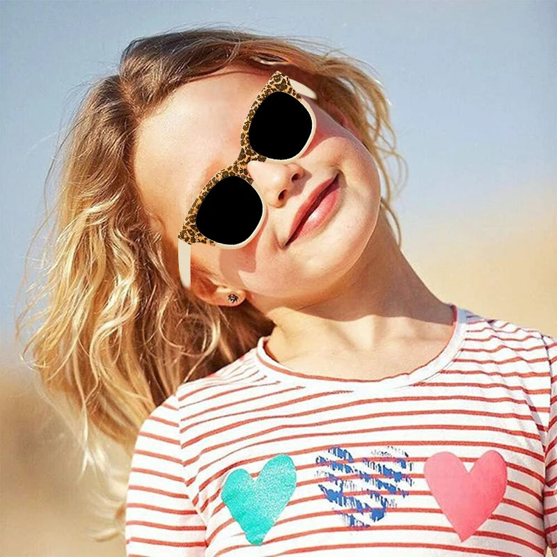New Children Vintage Leopard Print Square Sunglasses UV400 Outdoor Fashion Girls Boys Protection Sunglass Kids Sun Glasses