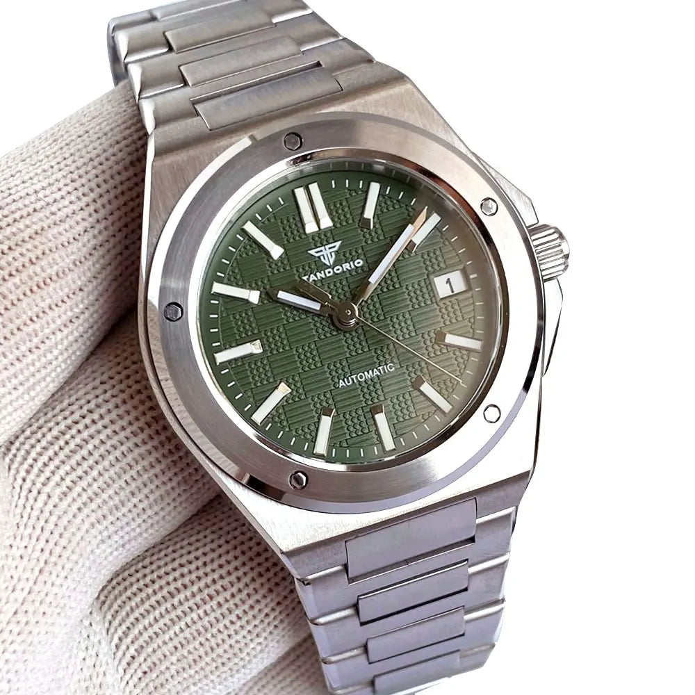 Tandorio Neue schwarze luxuriöse Business-Herrenuhr im Engineer-Stil, mechanisch, Saphirglas, 100m wasserdicht, NH35A Automatikuhren