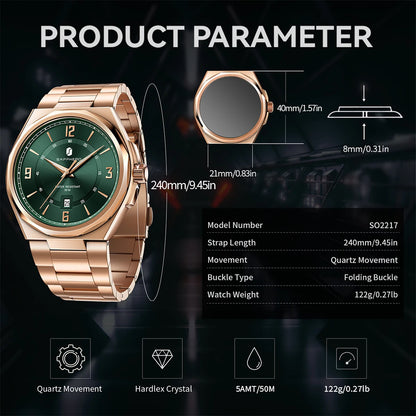 SAPPHERO Luxury Men's Watches Date Display Stainless Steel Watch Strap Men's Gifts Travel Essentials Waterproof Wristwatch