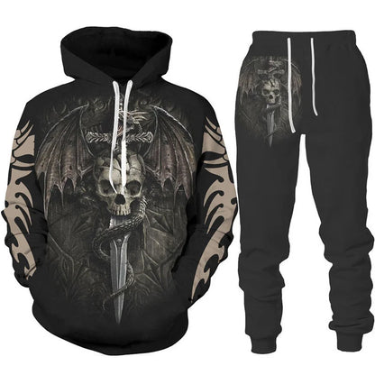 Dres z nadrukiem 3D Retro Dragon Tattoo dla mężczyzn i kobiet, casualowy zestaw z bluzą z kapturem + spodnie, 2 części, oversize, modna odzież męska