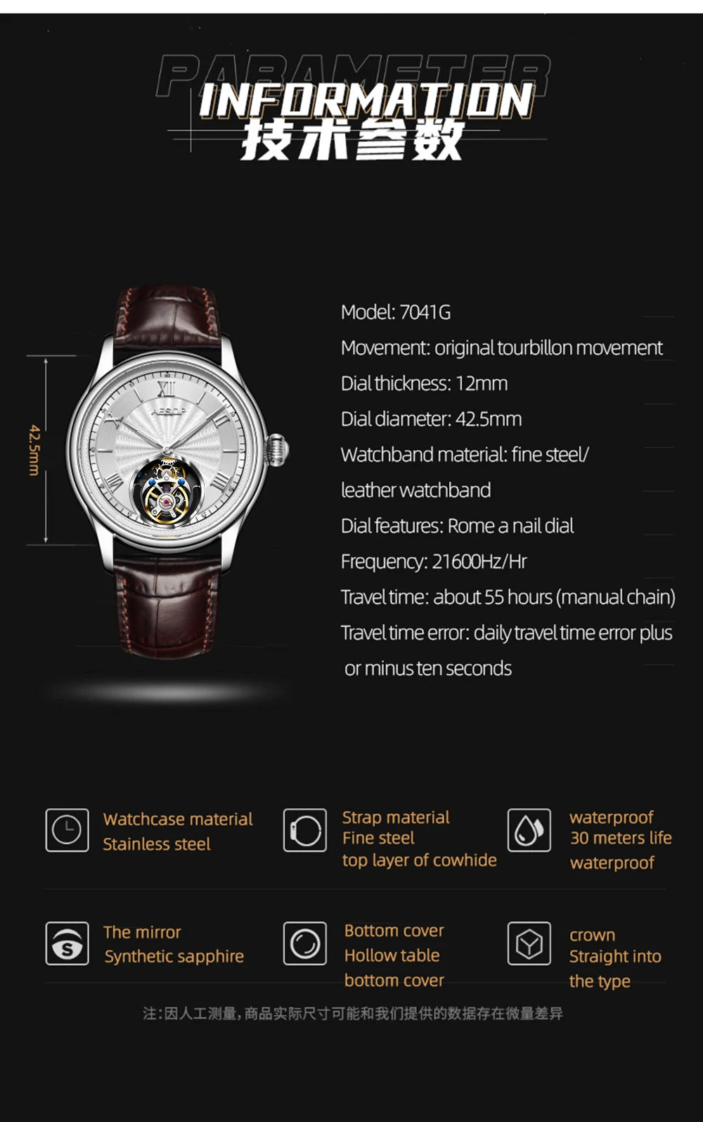 AESOP Mens Mechanical Wristwatches Flying Tourbillon Movement Skeleton Watch for Men Man Luxury Clocks Real Tourbillon Watch