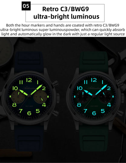 ADDIESDIVE Hot Sale Watch for Men VK64 Chronograph 10Bar Waterproof AD2516 Super Luminous Bubble Mirror Glass Quartz Steel Watch