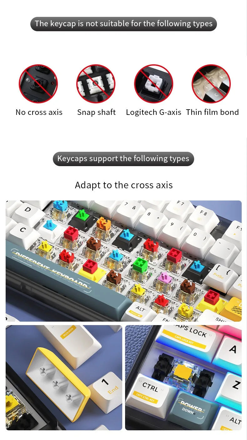Teclas Gamer RGB retroiluminadas em degradé para teclado mecânico com switch MX, perfil OEM, PBT, branco e azul, layout ISO, teclas DIY