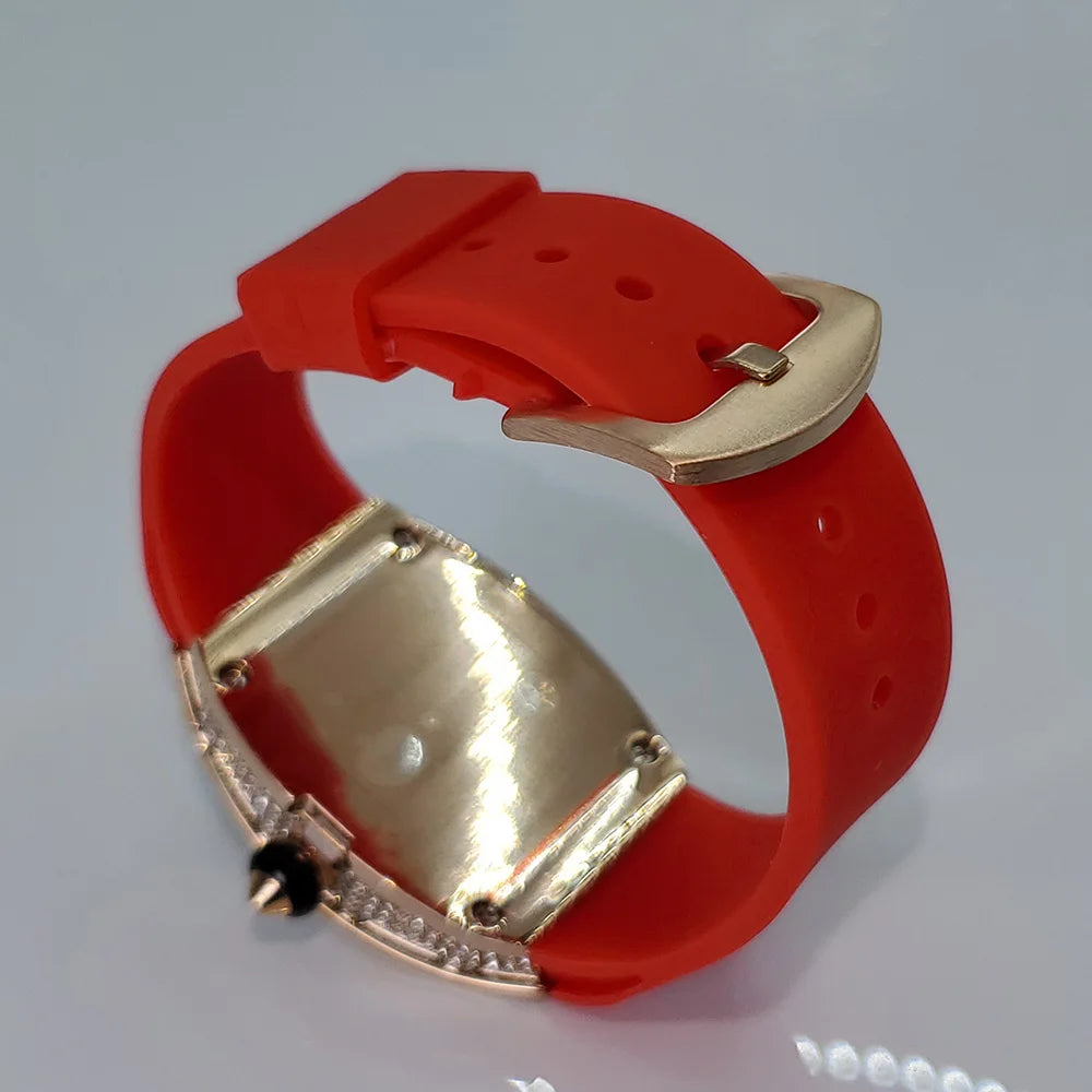 Luxury Diamond Watch For Women Elegant Tonneau Original Design Watches Fashion Ice Out Sport Rubber Strap Waterproof Mille Clock