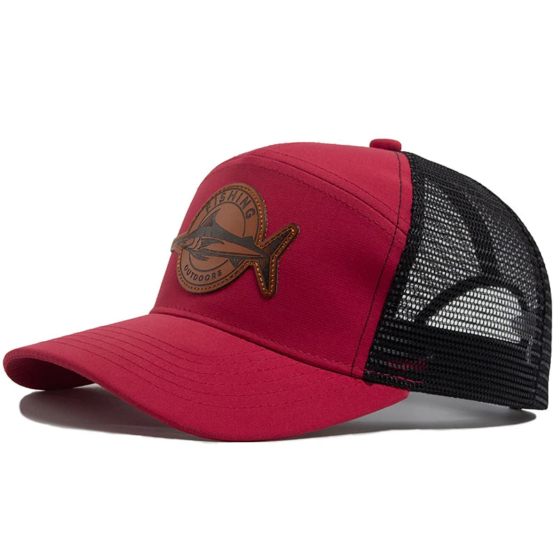 Shark Leather Label férfi baseball sapka, alkalmi, 7 panelos stílusú trucker sapka, divatos hiphop hálós sapka, nyári női napellenzős sapka, unisex