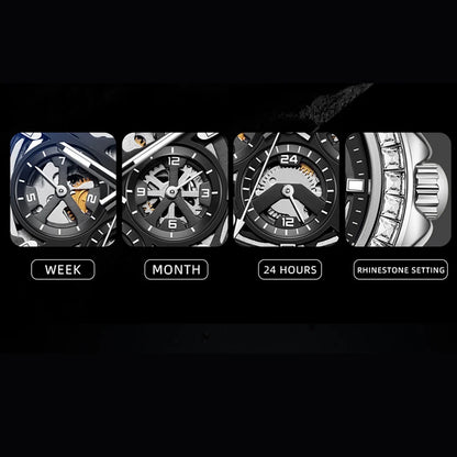 Diamond Bezel Stainless Steel Automatic Watch Fashion Mulitfunction Waterproof Luminous Mechanical Watches for Men