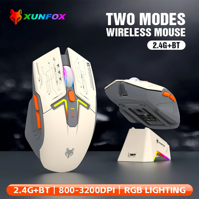 XUNSVFOX H2 wireless Bluetooth dual-mode mouse RGB lighting effect laptop gaming office magnetic charging
