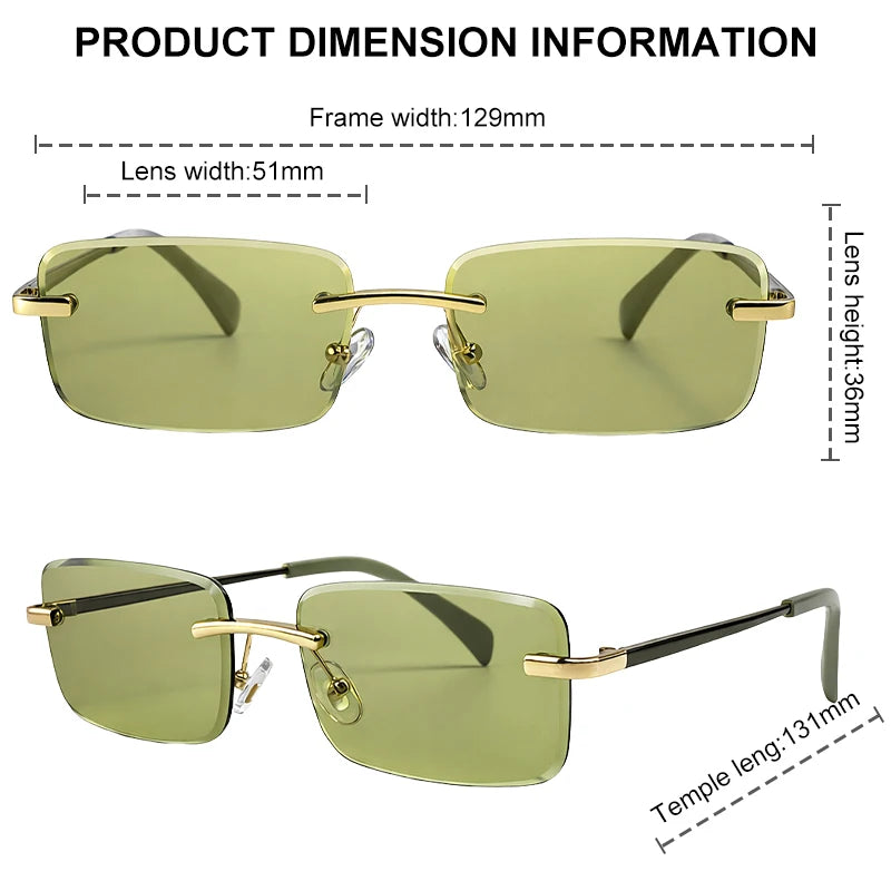 Rimless Rectangle Sunglasses Women 2026 Luxury Designer Fashion Retro Metal Sun Glasses Trendy Y2K Shades Small Frame Eyewear