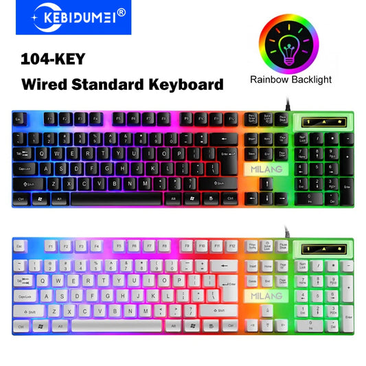 KEBIDUMEI USB Wired Keyboard RGB Backlit Gaming Keyboard 104 Keys Standard Keyboard Membrane Keyboard For PC Laptop Windows IOS