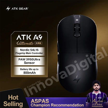 Mouse da gaming wireless ATK Dragonfly A9 Ultimate A9 Air PAW3950 ultraleggero ergonomico e-sport per gamer FPS CSGO A9 Ultra