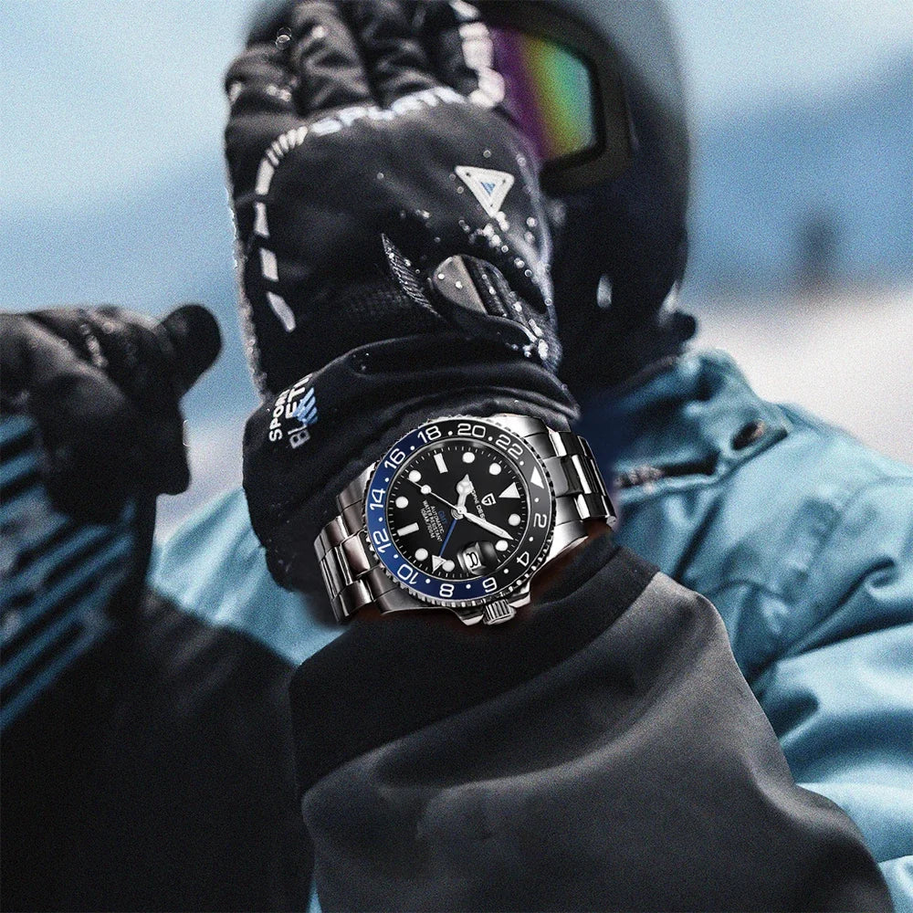 PAGANI DESIGN 40MM GMT Reloj para hombre de lujo con cristal de zafiro AR, reloj mecánico con bisel cerámico, automático, resistente al agua 100M, reloj de regalo