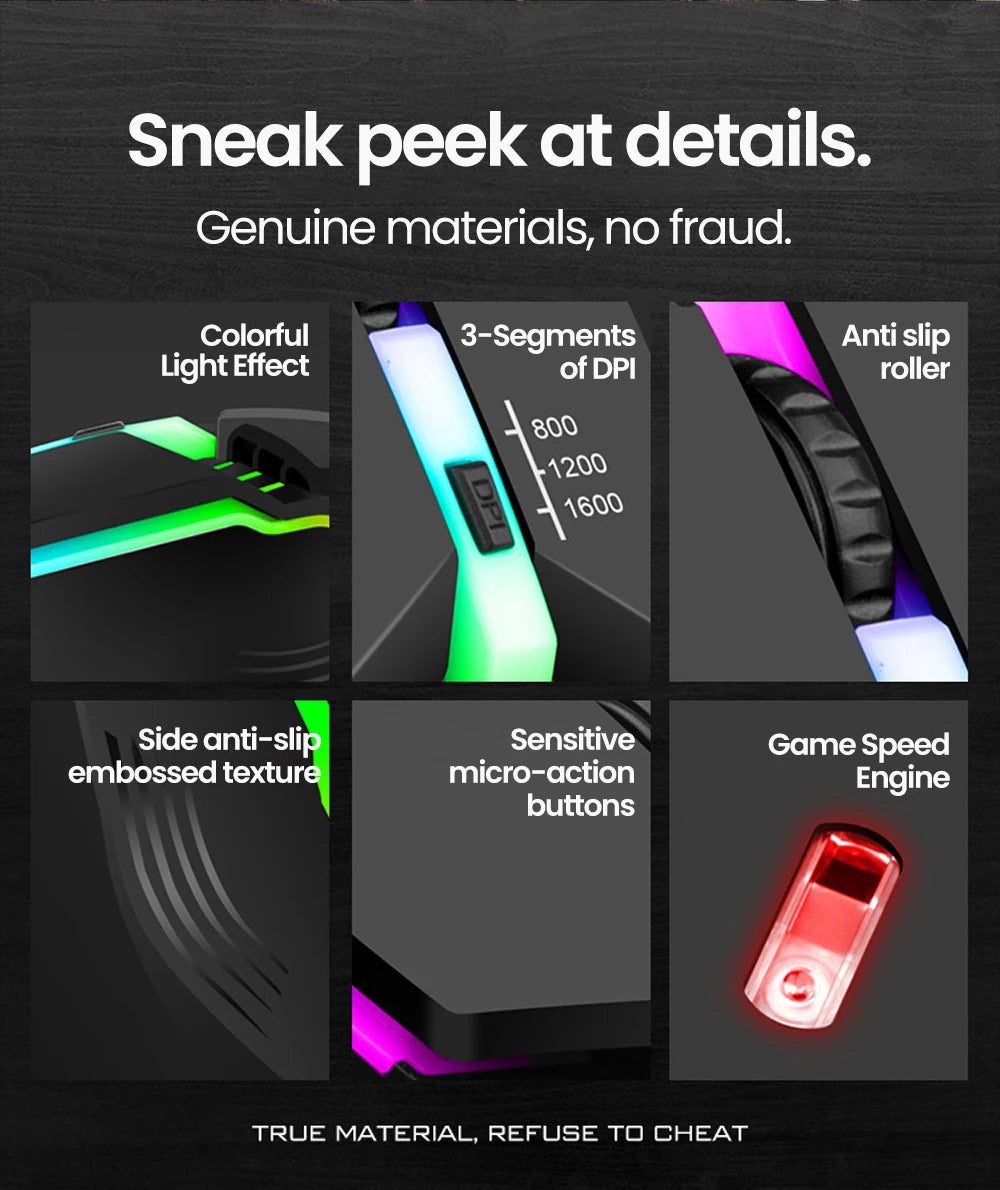 Ενσύρματο RGB Gaming Ποντίκι USB με Οπίσθιο Φωτισμό, Αθόρυβη Λειτουργία, LED Φωτισμό, 1600DPI, για Desktop PC, Notebook, Υπολογιστή, Σπίτι και Γραφείο