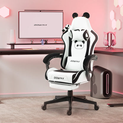 Silla gaming cute con orejas de gato, reposapiés rosa kawaii, silla de ordenador ergonómica de respaldo alto para gamers con soporte lumbar de pata de gato