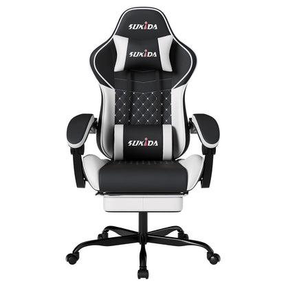 SUKIDA Ergonomic Gaming Chair with Footrest, Lumbar Support Computer Chair, Comfortable Office Chair with Adjustable Reclining Backrest