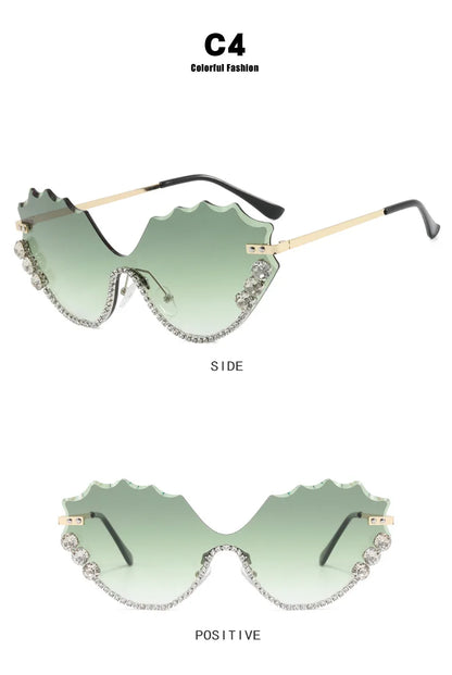 Fashion Luxury Brand Design Diamond Wave Rimless Women Sunglasses Hip Hop Eyewear Outdoor Glasses Unisex Shades Glasses UV400
