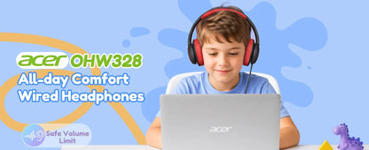 Casque filaire Acer pour enfants, idéal pour l’école, avec prise jack 3,5 mm, pliable, à porter sur les oreilles, pour les jeunes garçons et les jeunes filles, niveau sonore sécurisé de 85/94 dB.