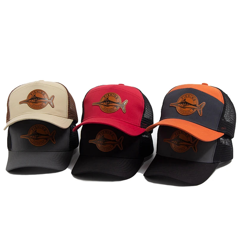 Shark Leather Label férfi baseball sapka, alkalmi, 7 panelos stílusú trucker sapka, divatos hiphop hálós sapka, nyári női napellenzős sapka, unisex