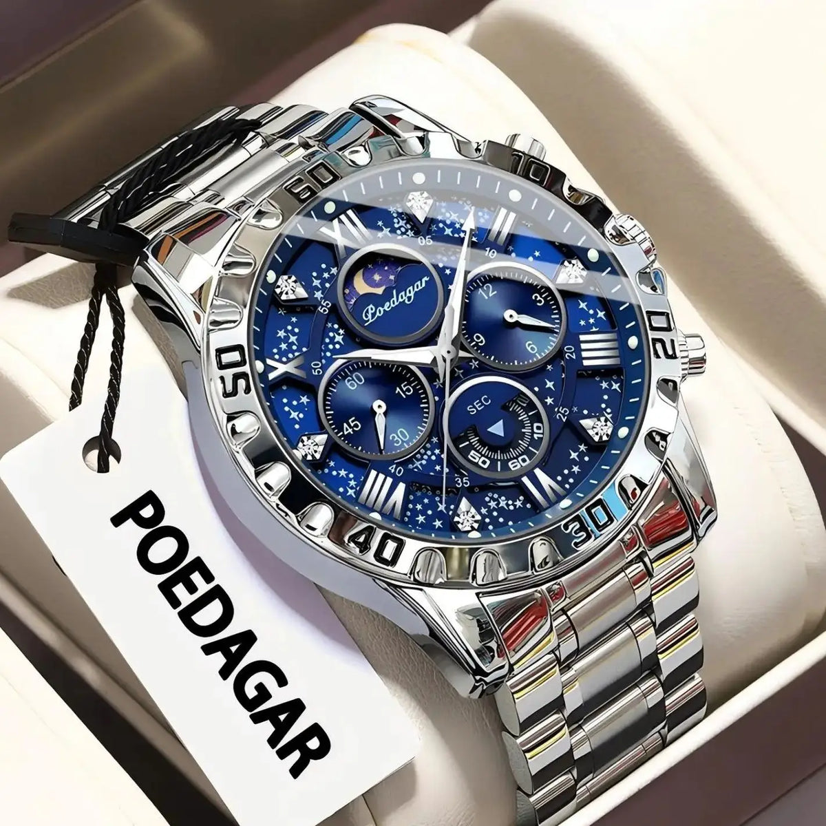 Reloj para hombre POEDAGAR: cronógrafo de lujo, resistente al agua y luminiscente, de acero inoxidable, de estilo deportivo y militar, con movimiento de cuarzo