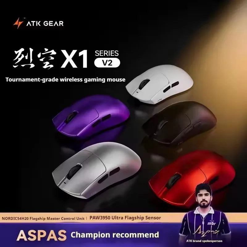 ATK Blazing Sky X1 V2 Ultimate Dual-Mode-Wireless-Maus, leicht, PAW3950 Ultra, Dual 8K Hz, niedrige Latenz, anpassbare Ergonomie-Maus