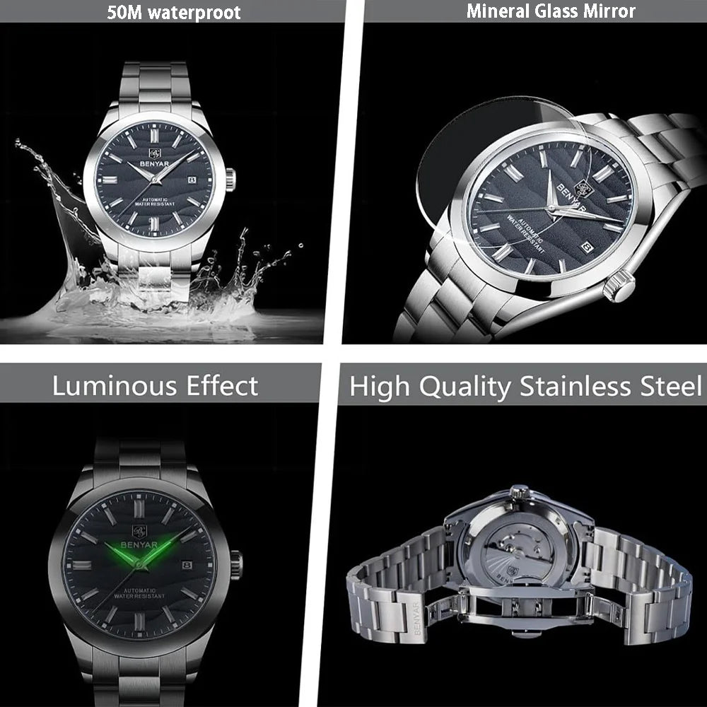 BENYAR Top Sand Series 40mm Hot Selling Mechanical Watch 316L Stainless Steel Simple 5 Bar Waterproof Automatic Men's Watch