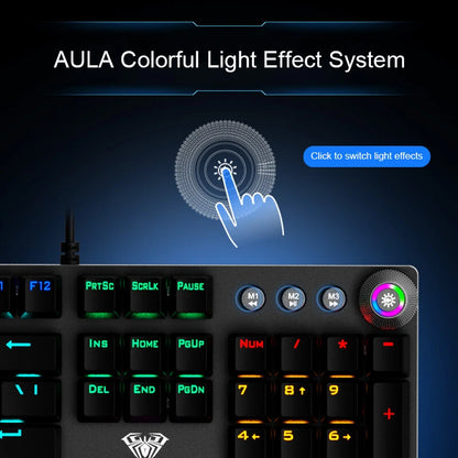 AULA F2088 mechanische kabelgebundene Gaming-Tastatur mit Multifunktions-Drehregler, 104 Tasten, magischer Hintergrundbeleuchtung und Makroprogrammierung für Computer