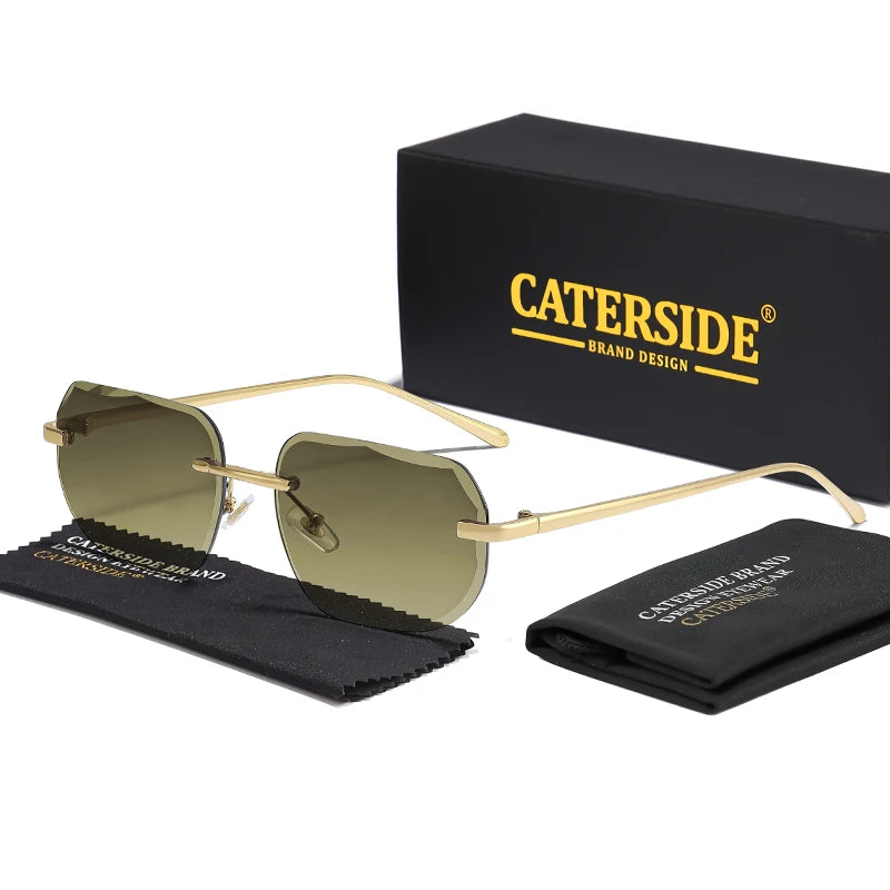 CATERSIDE Fashion Frameless Men's Sunglasses with Design Sense Lenses Metal Temple Sunglasses Women's Party Travel Sunglasses