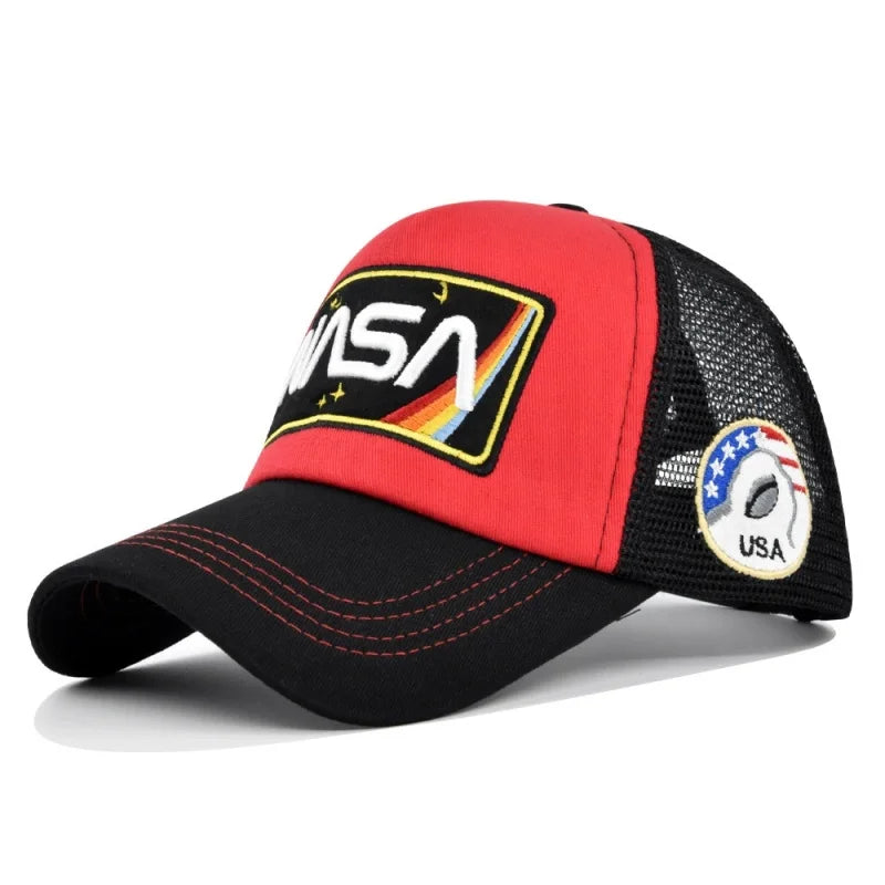 3D prémium NASA-hímzéses baseball sapka, nyári színblokkos hálós sapka, férfi és női szabadtéri alkalmi duckbill sapka