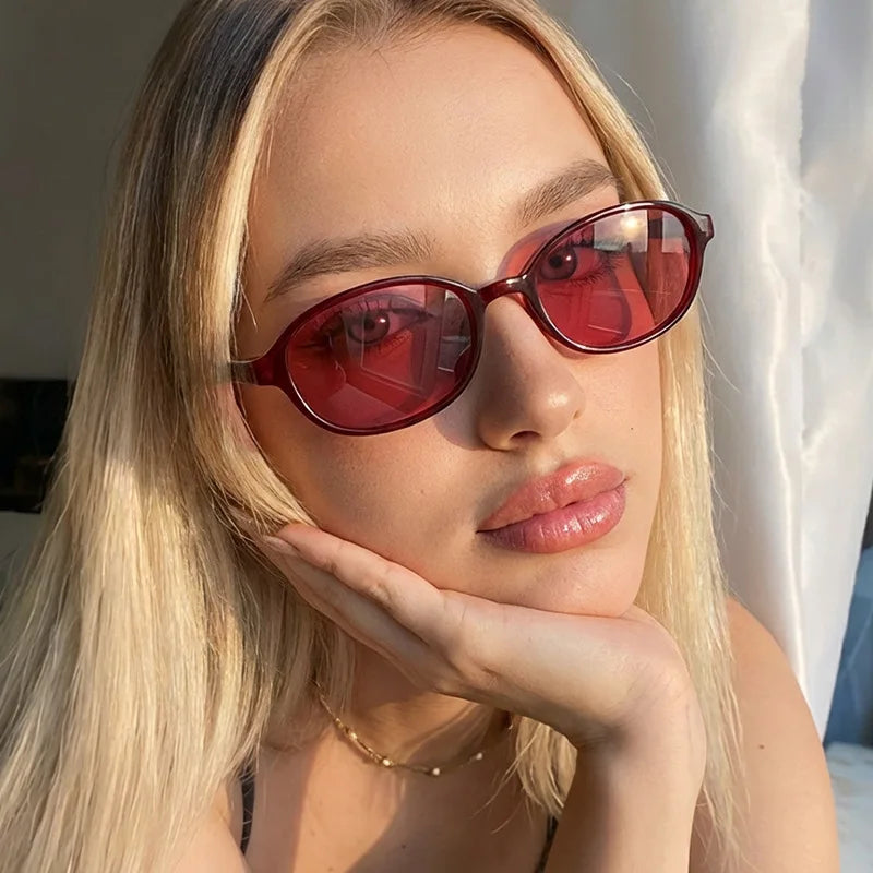 Personalized oval-shaped small frame plastic-rimmed sunglasses for men and women, suitable for daily sun protection