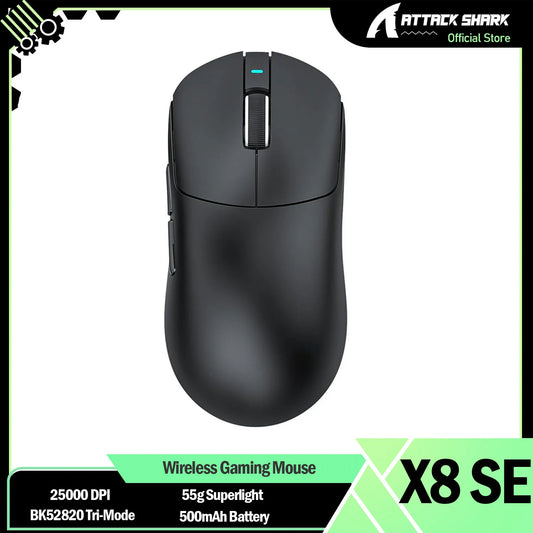 Rato Gaming Sem Fios Superleve ATTACK SHARK X8 SE 55g, Rato Tri-Mode BK52820, 25000DPI, Bateria de 500mAh, 5 Botões Programáveis