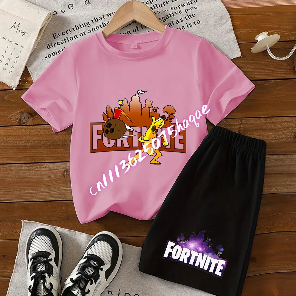 Fortnite Series T-Shirt- und Shorts-Set für Kinder, Hot-Game-Oberteil und Hose, sommerliches, niedliches Homewear-Loungewear-Outfit, Geburtstagsgeschenk