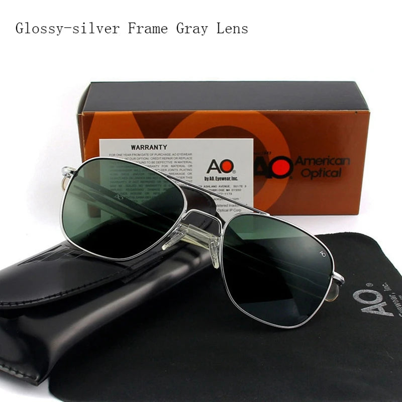 Pilot AO Sunglasses Men Top Quality American Army Military Mirror AGX Tempered Glass Lens Sun Glasses