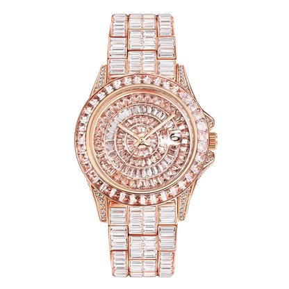 Full Iced Out Watches For Men Luxury Handmade Mosaic Diamond Silver Steel Watch Fashion Hip Hop Silver Automatic Date Male Clock